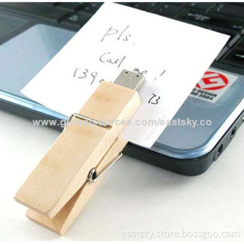 Custom Clip Wooden USB Drive, 64MB to 32GB Capacity, Warranty Free for 2 YearsNew
